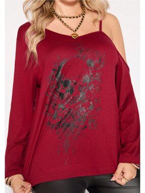 NEW Skull Print Long Sleeve Off One Shoulder Top 4XL